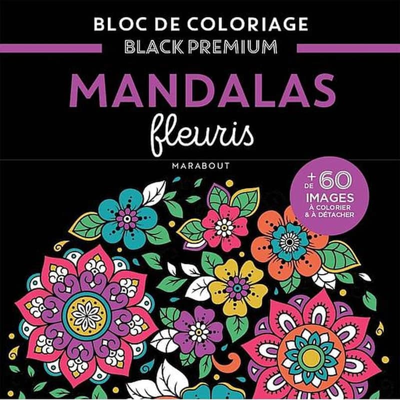 Mandala fleuris : bloc de coloriage Black Premium : [Album à colorier]