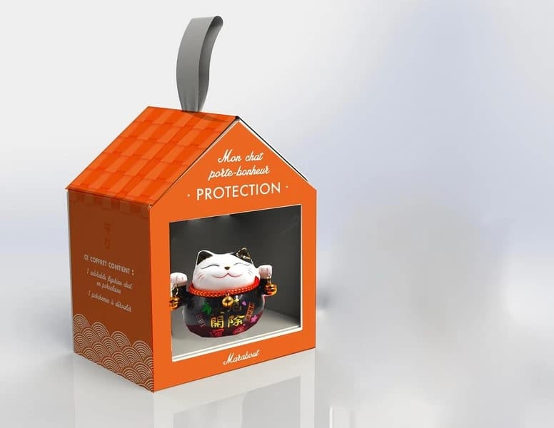 Mon chat porte-bonheur Protection : Coffret avec 1 figurine chat en porcelaine et 1 parchemin