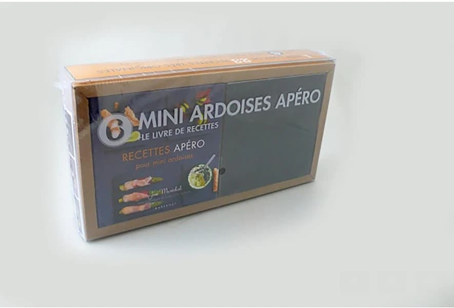 Mini-ardoises apéro : Coffret avec 1 petit livre Mini ardoises apéro et 6 mini ardoises de présentation