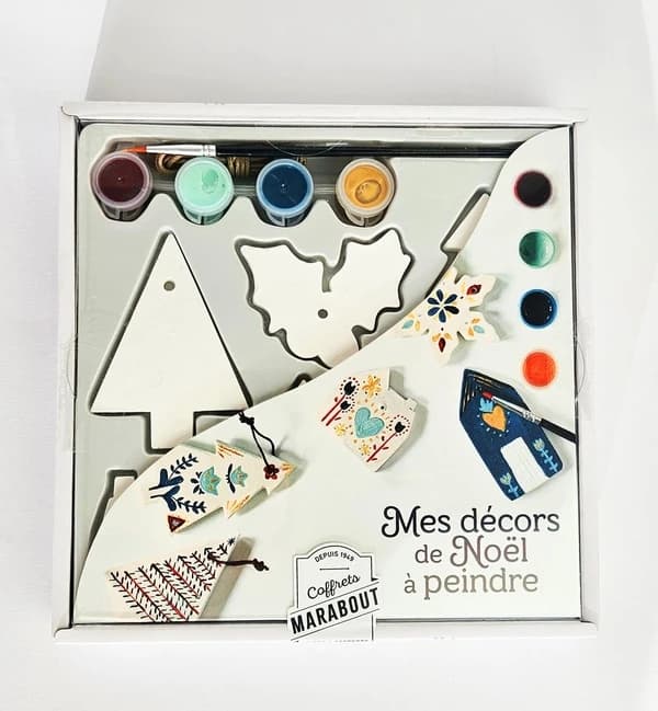 Coffret Mes décos de Noël à peindre : Avec 6 décors à peindre, du cordon ciré pour les suspendre, 4 godets de peinture, 1 pinceau et 1 livre de 16 pages