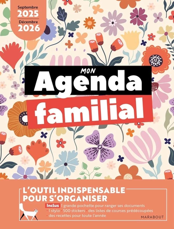 Mon agenda familial : Avec 1 stylo, 500 stickers et des listes de courses prédécoupées inclus