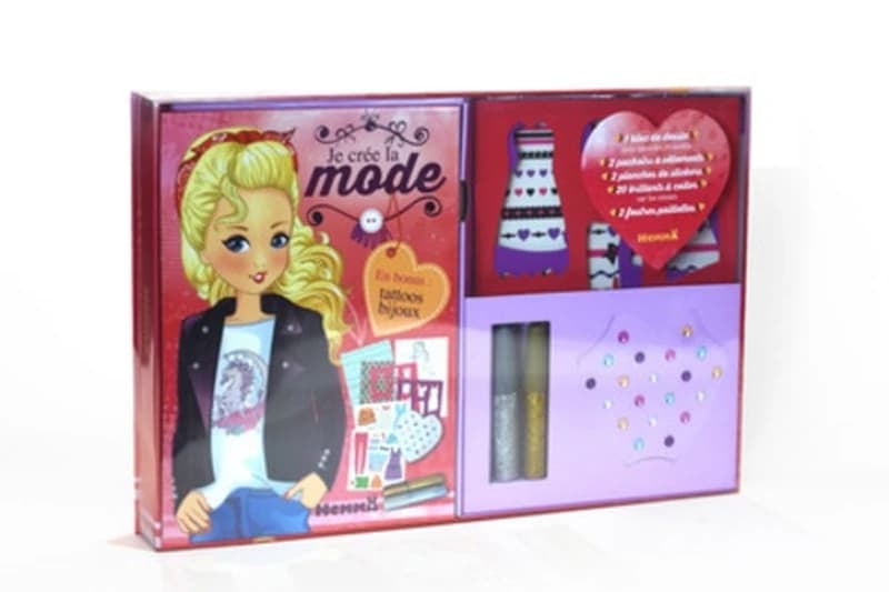 Je crée la mode - Avec 1 bloc de dessin, 2 pochoirs à vêtements, 2 planches de stickers, 20 brillants à coller et 2 feutres paillettes