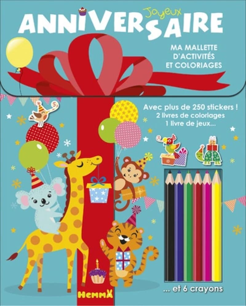 Joyeux anniversaire  - Ma mallette d'activités et coloriages avec 6 crayons