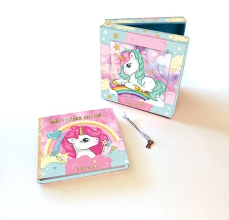 Licorne, Mon coffret secret - Une jolie boîte avec miroir et un carnet d'amitié avec cadenas + 2 clefs