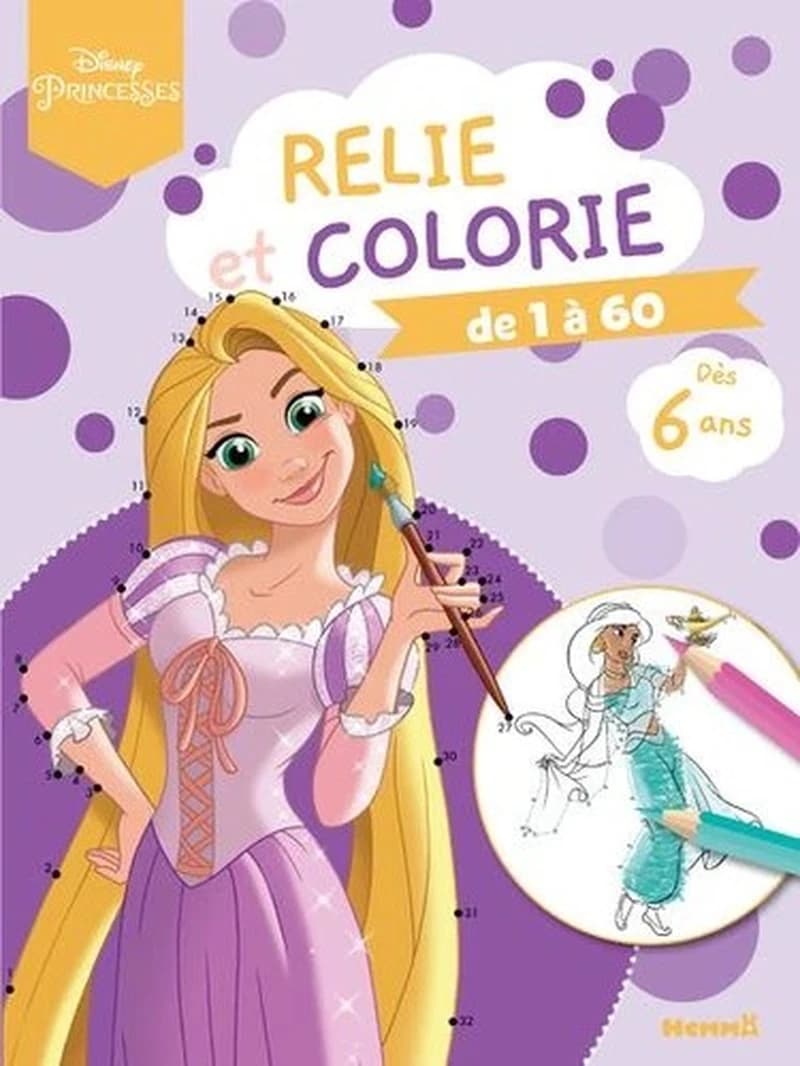 Relie et colorie de 1 à 60 : Disney : dès 6 ans : [Album à colorier]