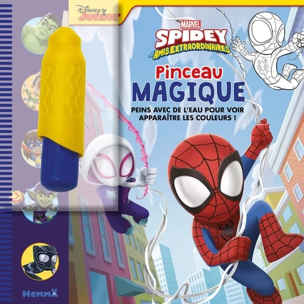 Pinceau magique : peins avec de l'eau pour voir apparaître les couleurs ! : Marvel - Spidey et ses amis extraordianaires : [Album à colorier]