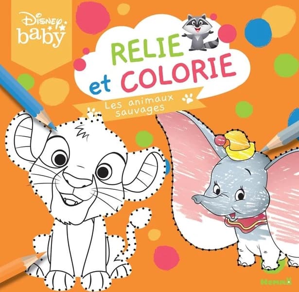 Relie et colorie : Disney baby : les animaux sauvages : [Album à colorier]
