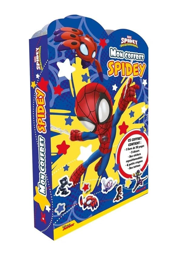 Mon coffret Spidey : Avec 1 livre, 3 décors, des stickers repositionnables, 6 crayons et des tattoos
