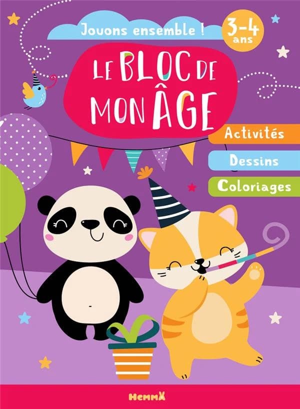 Le bloc de mon âge : Jouons ensemble ! panda et chat en fête ; 3