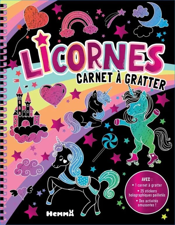 Licornes : Avec 1 carnet à gratter, 25 stickers holographiques pailletés, des activités amusantes !