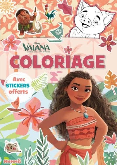 Coloriage avec stickers : Vaiana : Coloriage avec stickers offerts (Vaiana, Pua et Maui)