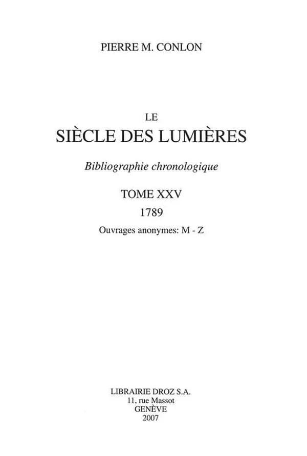 Le siècle des Lumières : bibliographie chronologique