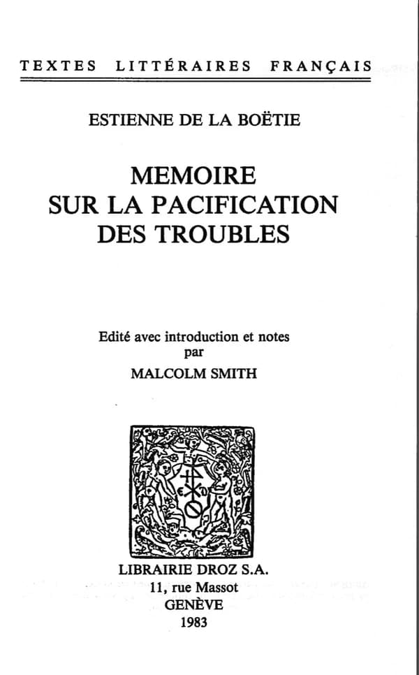 Memoire sur la pacification des troubles