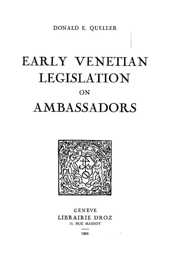 Early venetian legislation on ambassadors