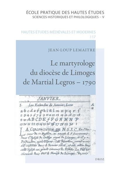 Le martyrologe du diocèse de Limoges de Martial Legros 1790