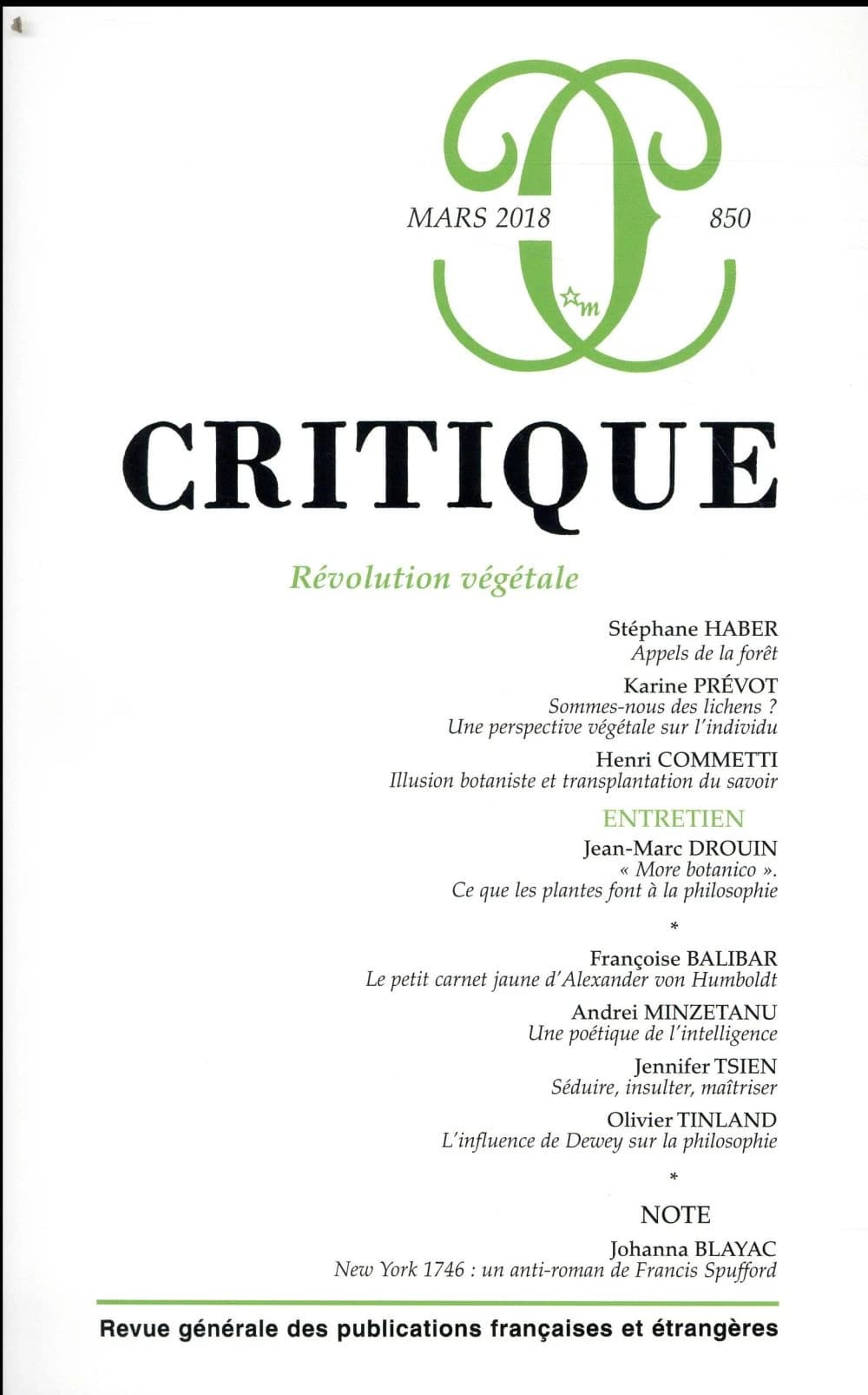 Revue Critique n.850 : révolution végétale