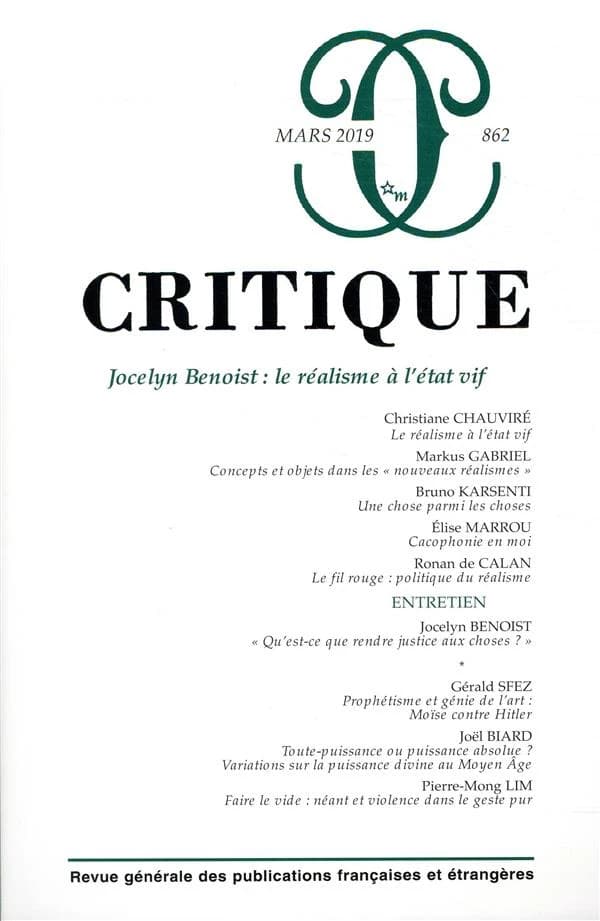 Revue Critique n.862 : Jocelyn Benoist ; le réalisme à l'état vif