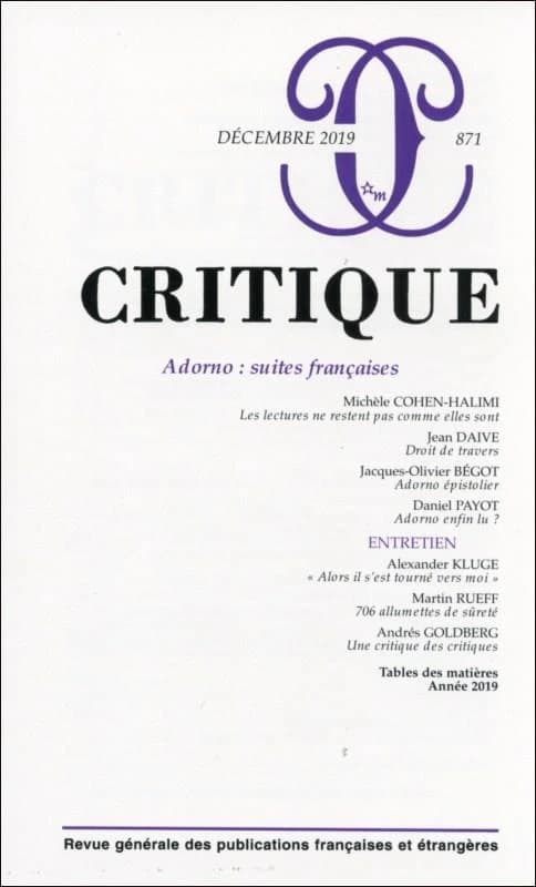 Revue Critique n.871 : Adorno : suites françaises