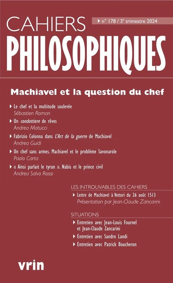 Cahiers philosophiques n.178 : Machiavel et la question du chef (édition 2024)
