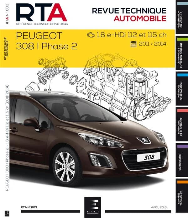 Revue technique automobile n.803 : 308i ph.2:1.6 e-hdi 112et115ch (depuis 04