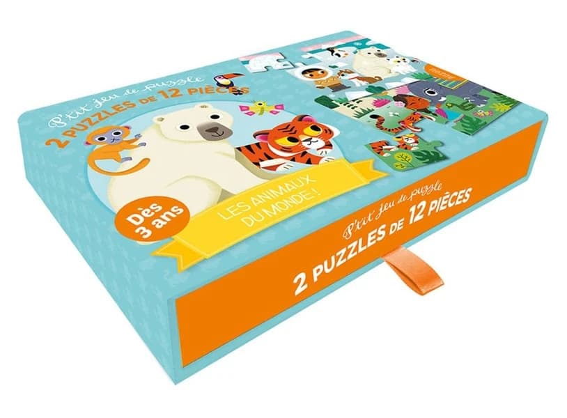 P'tit jeu de puzzle Les animaux du monde - 2 puzzles de 12 pièces