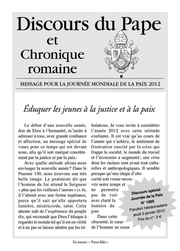 Journee mondiale de la paix 2012