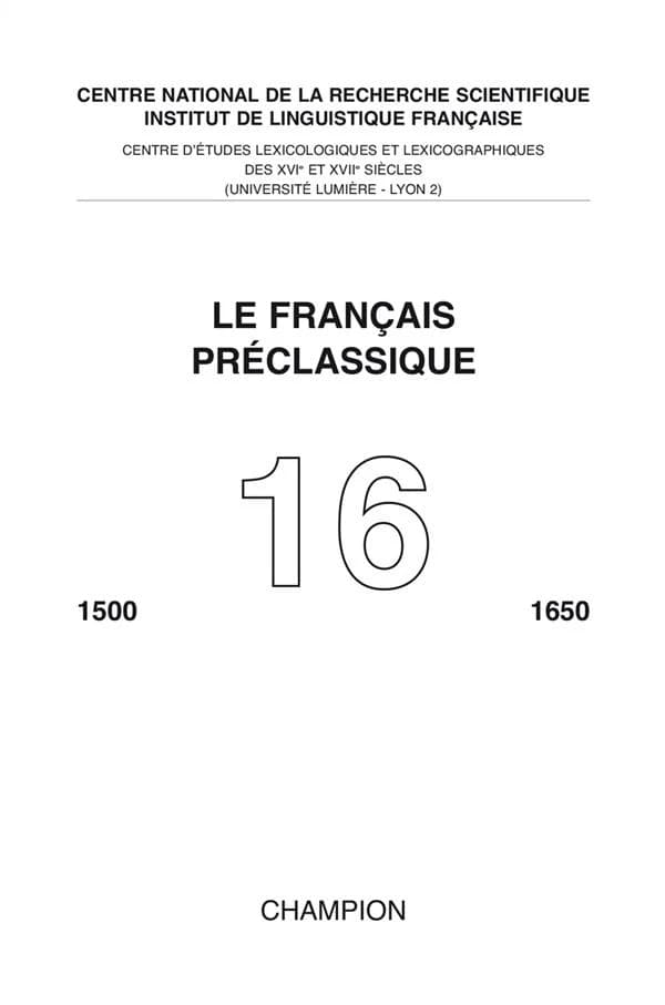 Le français préclassique n.16 : 2014