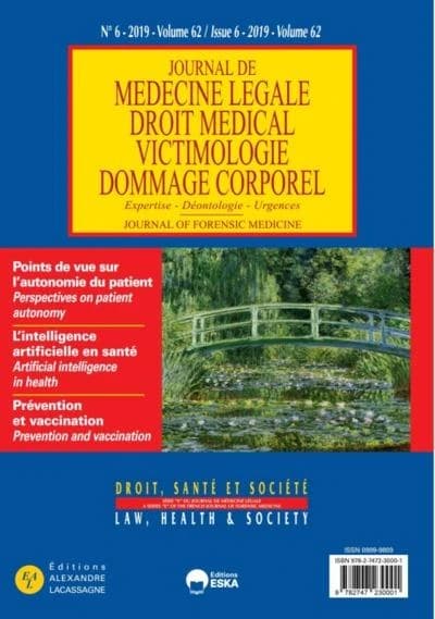 L'INTELLIGENCE ARTIFICIELLE EN SANTE-PREVENTION ET VACCINATION-JML 6 VOL 62-2019 : JOURNAL DE MEDECINE LEGALE DROIT MEDICAL N°6 VOL 62-2019-