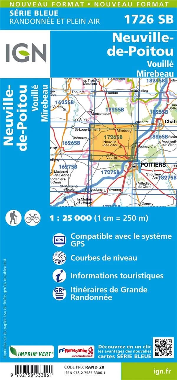 Neuville-de-Poitou : Vouillé - Mirebeau (Éd. 1) réalisé et publié par l'Institut national de l'information géographique et forestière