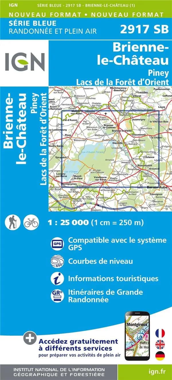 Brienne-le-Château : Piney - lacs de la Forêt d'Orient (Éd. 1) réalisé et édité par l'Institut national de l'information géographique et forestière