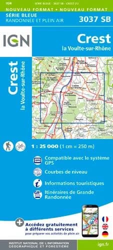 Crest : La Voulte-sur-Rhône (Éd. 1) réalisé et édité par l'Institut national de l'information géographique et forestière ; [surcharges] Fédération française de la randonnée pédestre
