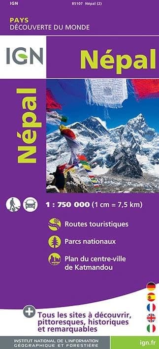 Népal : carte touristique (Éd. 2) cartographie Mairs geographischer Verlag ; diffusée par l']Institut national de l'information géographique et forestière