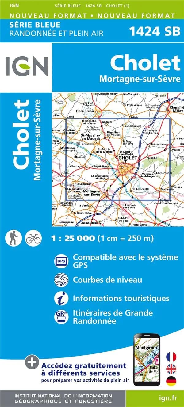 Cholet : Mortagne-sur-Sèvre (Éd. 1) réalisé et édité par l'Institut national de l'information géographique et forestière ; [surcharges] Fédération française de la randonnée pédestre