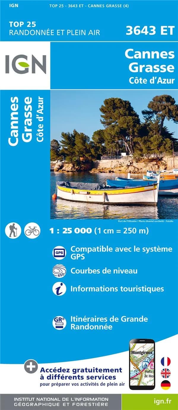 Cannes, Grasse : Côte d'Azur (Éd. 4) Institut national de l'information géographique et forestière ; [avec la collaboration de la] Fédération française de la randonnée pédestre
