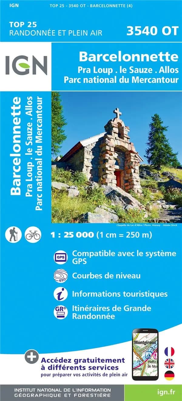 Barcelonnette : Pra Loup - le Sauze - Allos - Parc national du Mercantour (Éd. 4) Institut national de l'information géographique et forestière ; avec la collaboration du Parc national du Mercantour ; [et avec la collaboration de la Fédération française d