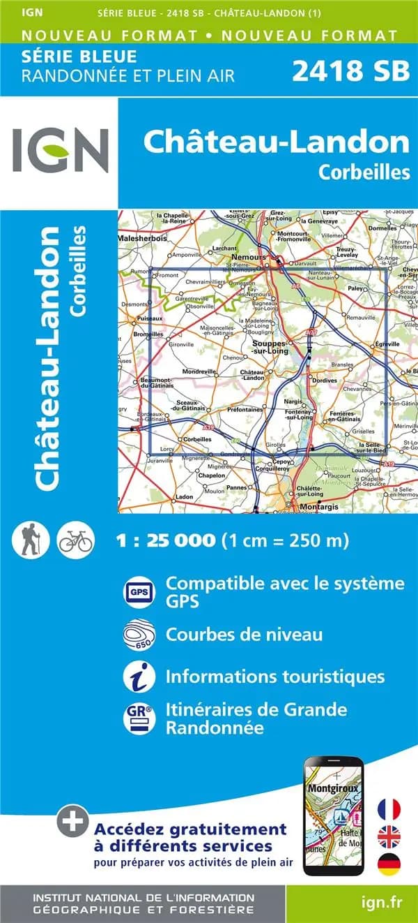 Château-Landon : Corbeilles (Éd. 1) réalisé et édité par l'Institut national de l'information géographique et forestière ; [surcharges] Fédération française de la randonnée pédestre