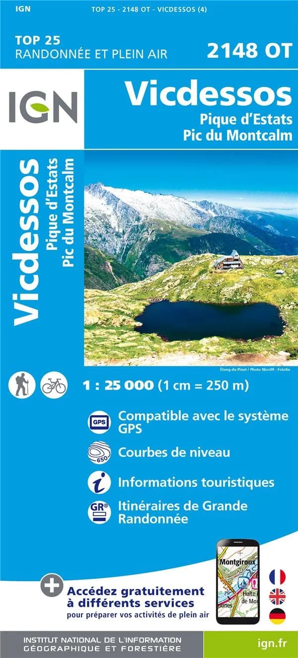 Vicdessos : Pique d'Estats - Pic du Montcalm (Éd. 4) Institut national de l'information géographique et forestière ; [avec la collaboration de la Fédération française de randonnée pédestre]
