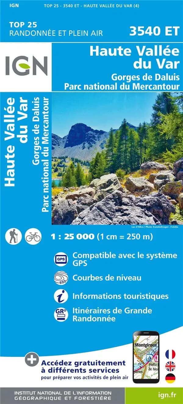 Haute Vallée du Var : Gorges de Daluis - Parc national du Mercantour (Éd. 4) Institut national de l'information géographique et forestière ; avec la collaboration du département des Alpes-de-Haute-Provence, du déparement des Alpes-Maritimes et du Parc nat