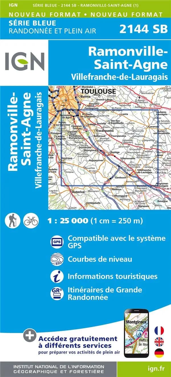 Ramonville-Saint-Agne : Villefranche-de-Lauragais (Éd. 1) réalisé et édité par l'Institut national de l'information géographique et forestière ; [surcharges] Fédération française de la randonnée pédestre