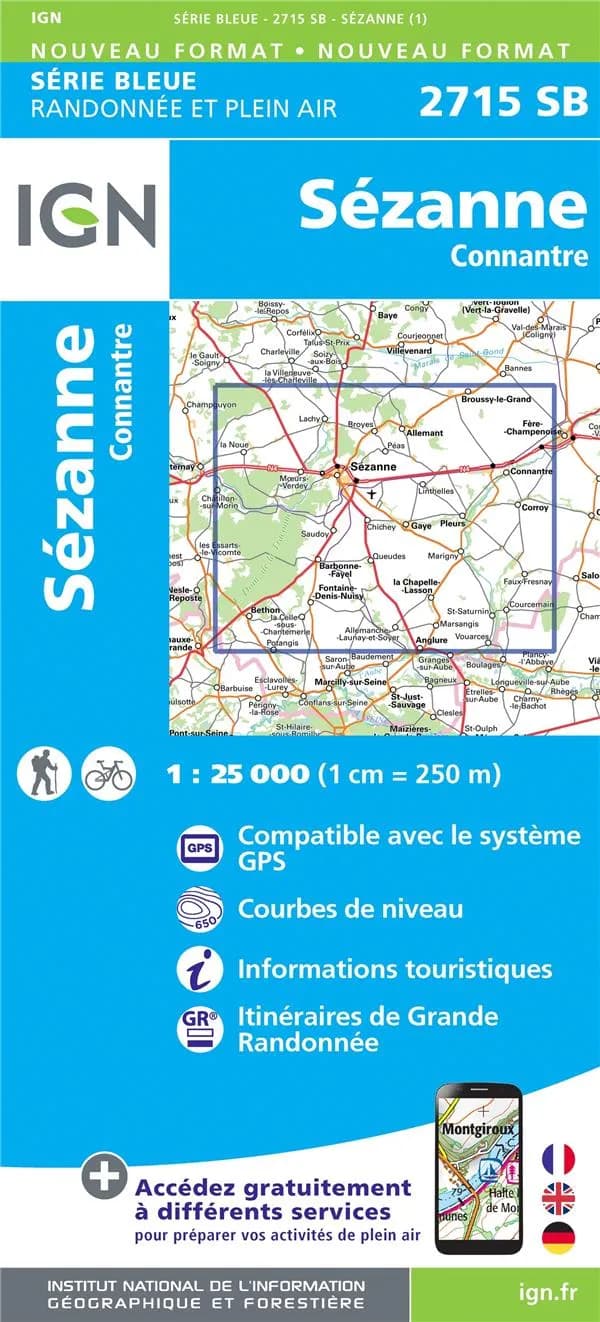 Sézanne : Connantre (Éd. 1) réalisé et édité par l'Institut national de l'information géographique et forestière ; [surcharges] Fédération française de la randonnée pédestre