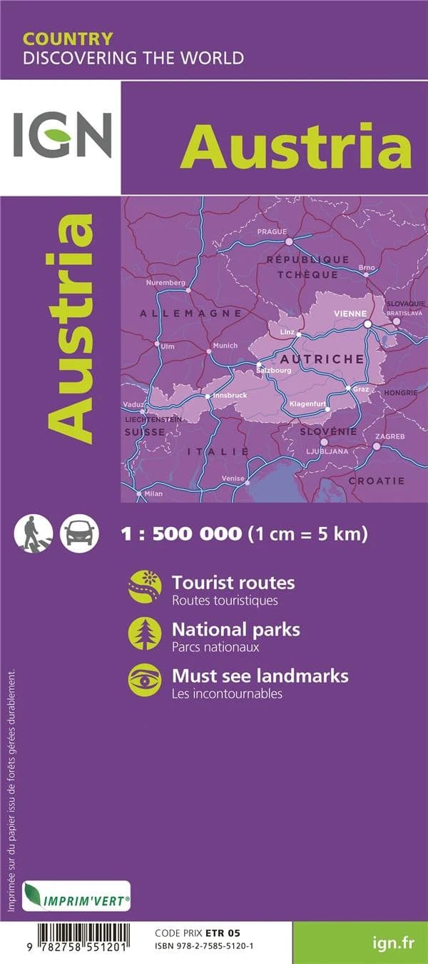 Autriche (3e édition) cartographie MairDumont ; diffusée par l']Institut national de l'information géographique et forestière : Austria