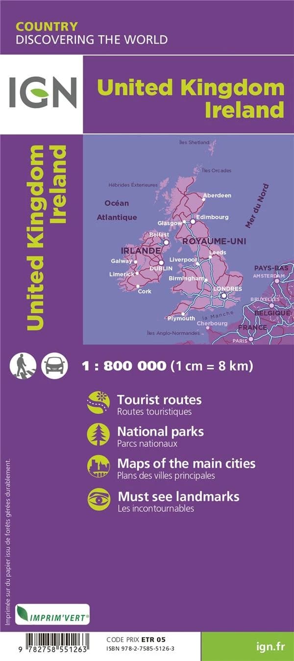 Royaume-Uni : Irlande (4e édition) cartographie MairDumont ; [publié par l'] Institut national de l'information géographique et forestière : United Kingdom - Ireland
