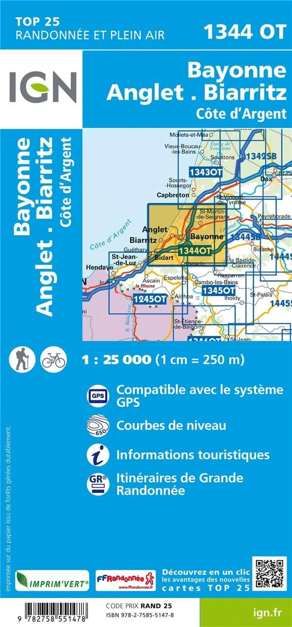 Bayonne - Anglet - Biarritz : Côte d'argent (Éd. 5) Institut national de l'information géographique et forestière ; [surcharges] Fédération française de la randonnée pédestre