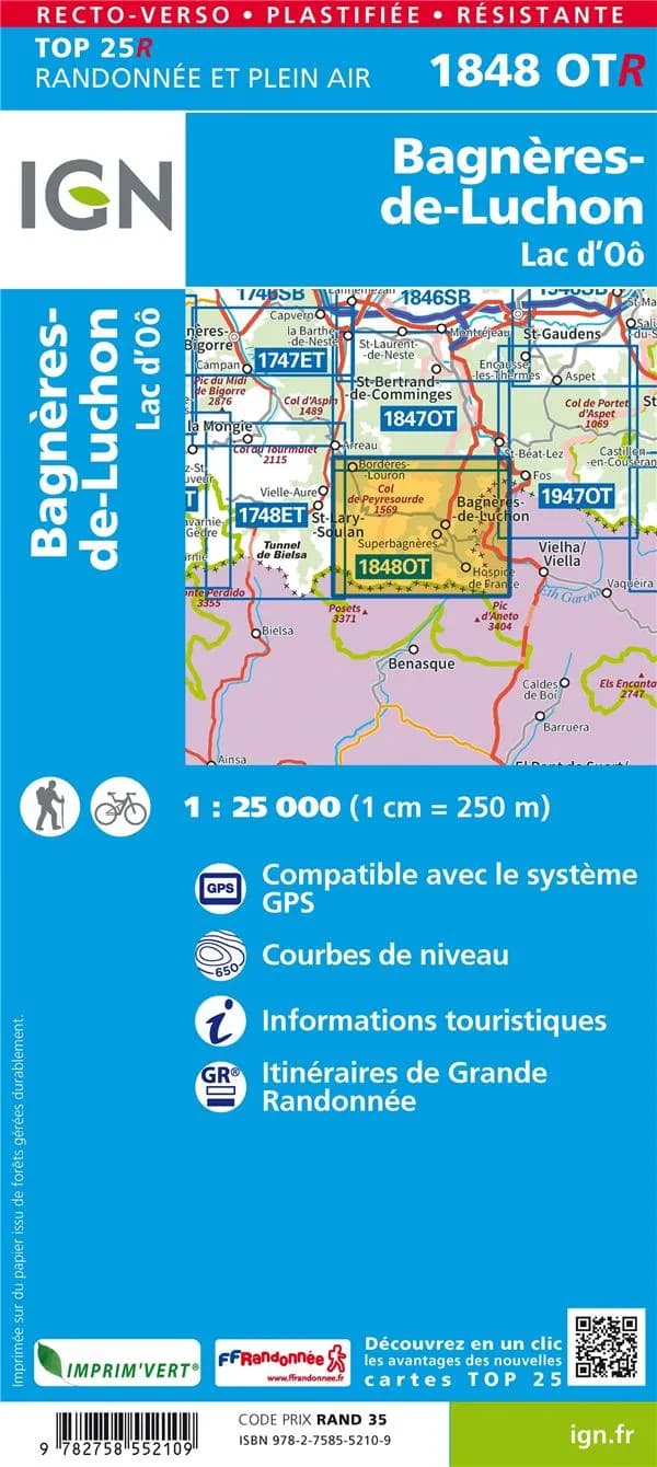 Bagnères-de-Luchon : Lac d'Oô (Éd. 2) réalisé et édité par l'Institut national de l'information géographique et forestière ; [avec la collaboration de la Fédération française de la randonnée pédestre]
