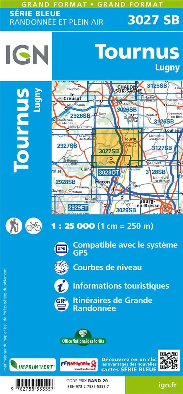 Tournus : Lugny (Éd. 2) réalisé et édité par l'Institut national de l'information géographique et forestière ; [surcharges] Fédération française de la randonnée pédestre