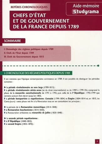 Chefs d'Etat et de gouvernement de la France depuis 1789