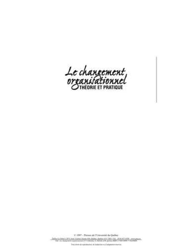 Le changement organisationnel : théorie et pratique