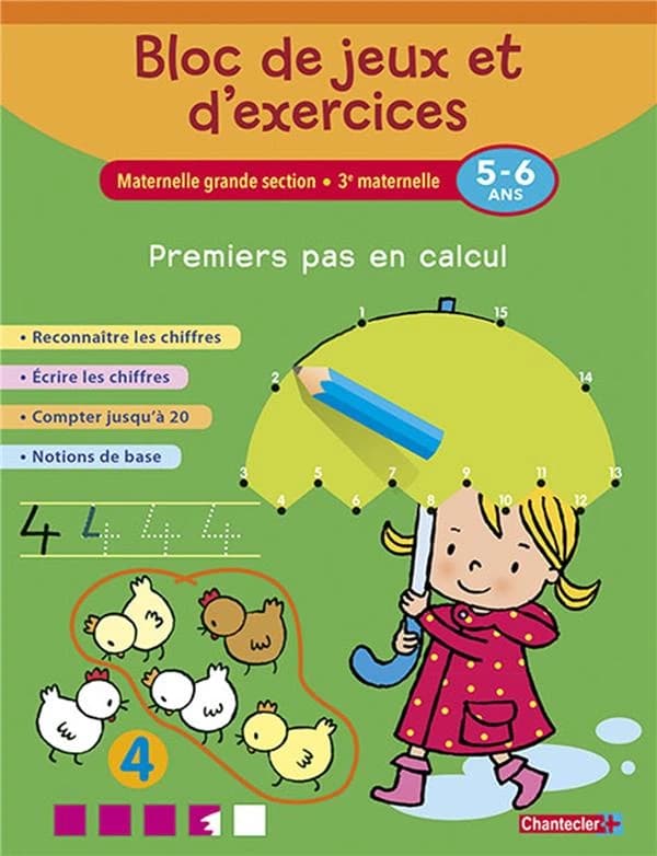 Bloc de jeux et d'exercices ; premiers pas en calcul ; grande section, 3e maternelle