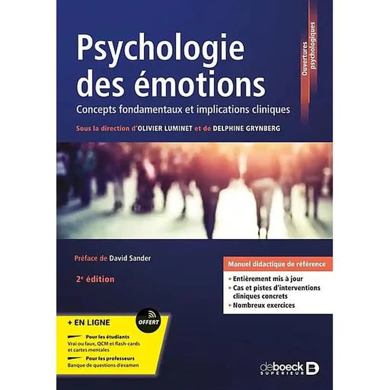 Psychologie des émotions : concepts fondamentaux et implications cliniques (2e éd.) sous la direction d'Olivier Luminet et de Delphine Grynberg ; préface de David Sander