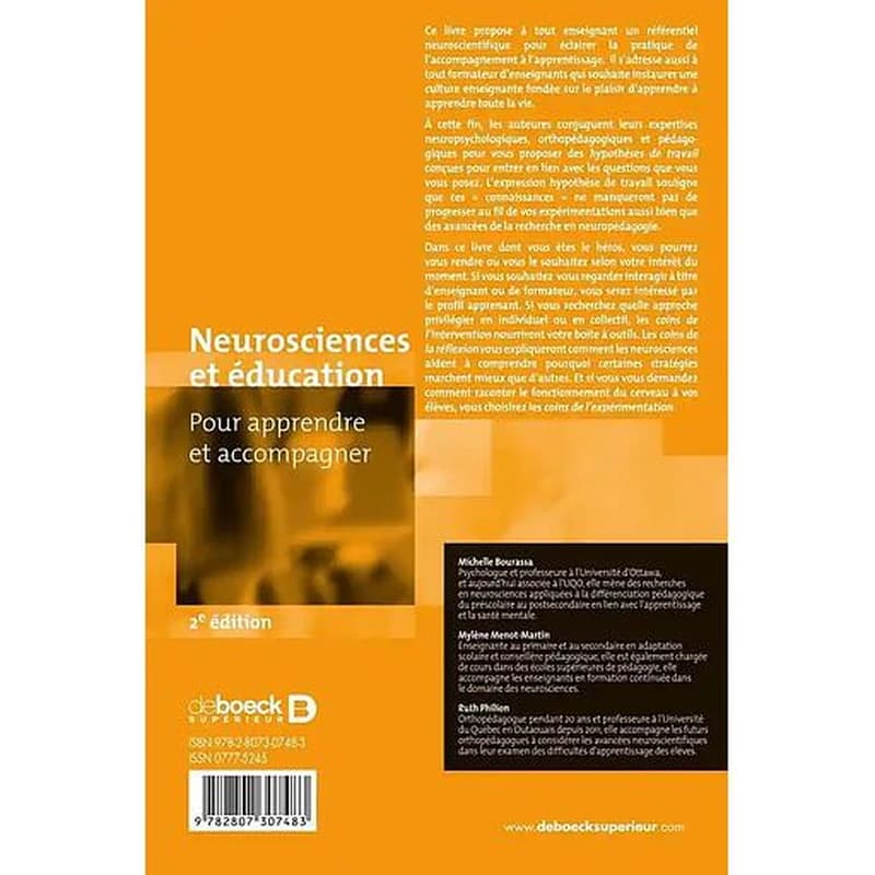 Neurosciences et éducation : pour apprendre et accompagner (2e éd. revue et actualisée) Michelle Bourassa, Mylène Menot-Martin, Ruth Philion ; préface de Mireille Cifali